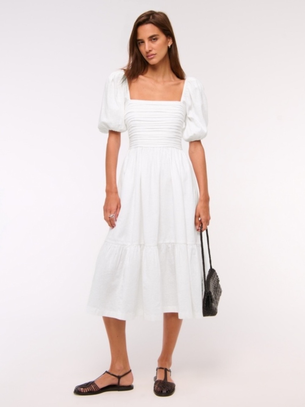 Abercrombie & Fitch Puff Sleeve White Midi Dress